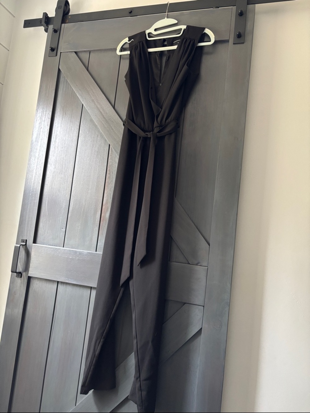 Le Château Black Satin Jumpsuit with Waist Tie